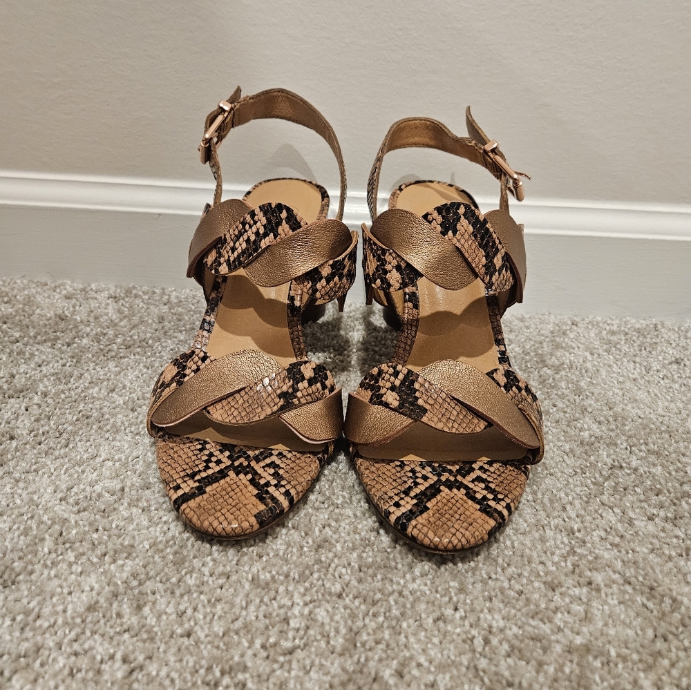 Crown Vintage Tan Snakeskin Sandals, Size 9